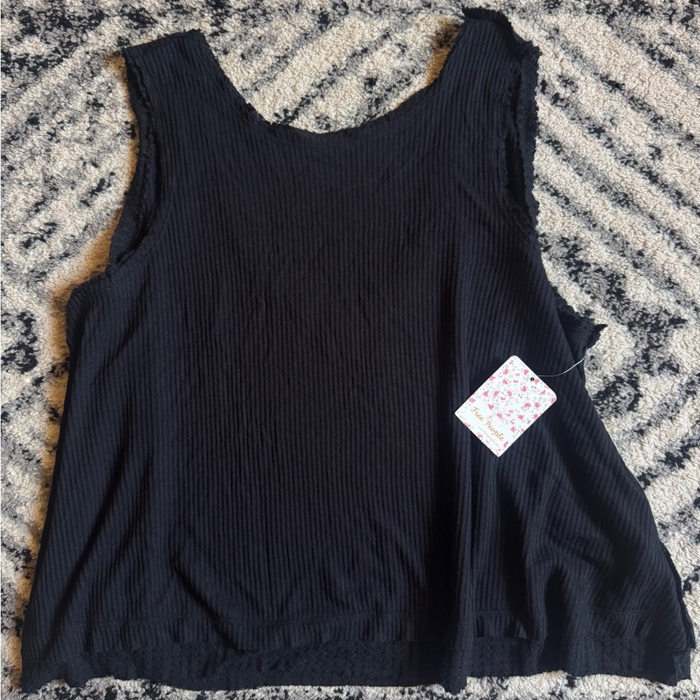 Free People Black Ribbed Tank Top